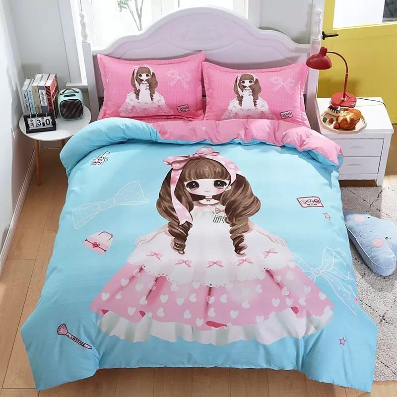 Housse de couette 240x260 rose princesse avec 2 taies 65x65 en microfibre