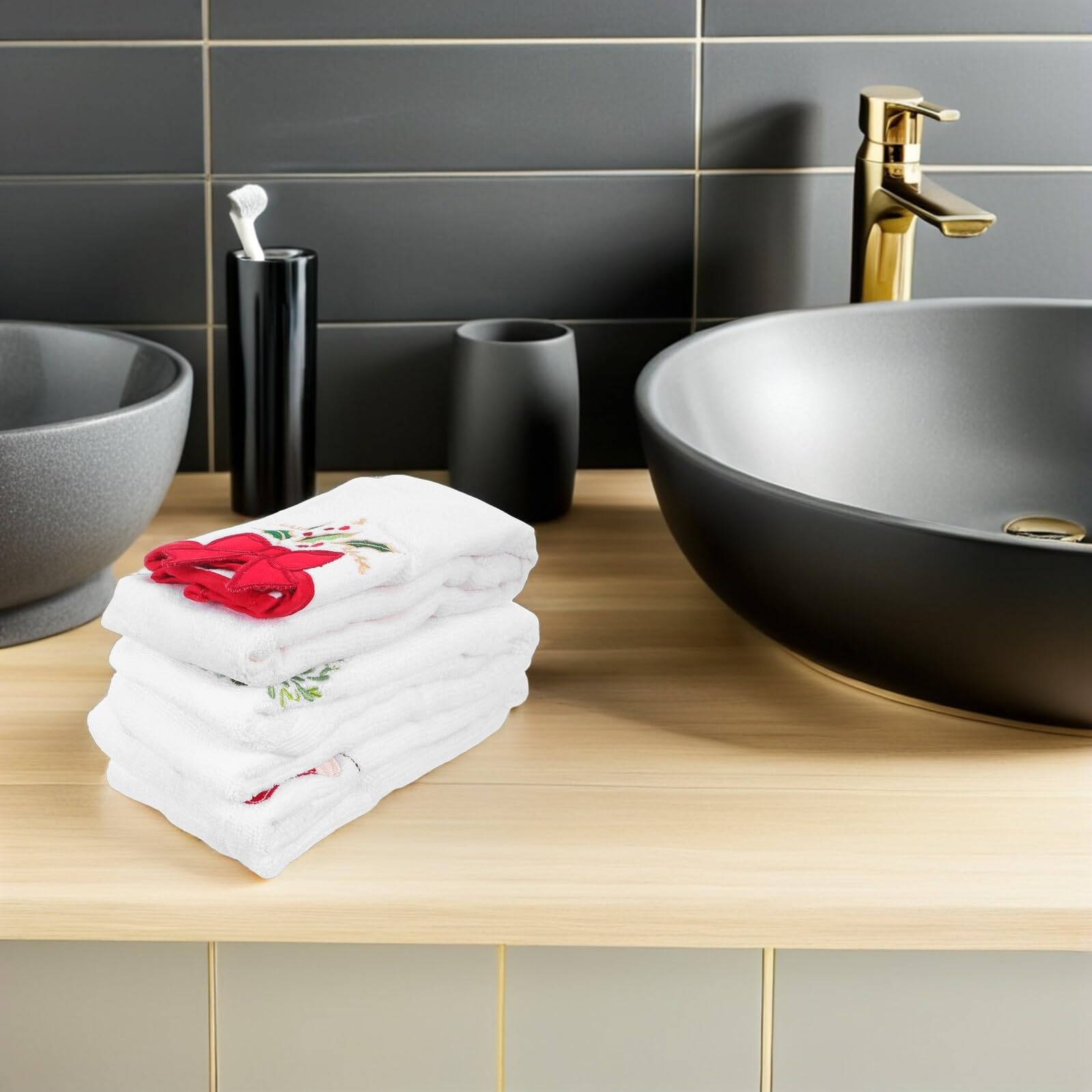 Artibetter 3 pezzi Asciugamani Natalizi in Cotone Ricamati Morbidi e Assorbenti Decorazioni Festive per Cucina e Bagno Lavabili in Lavatrice Stile Elegante per Feste