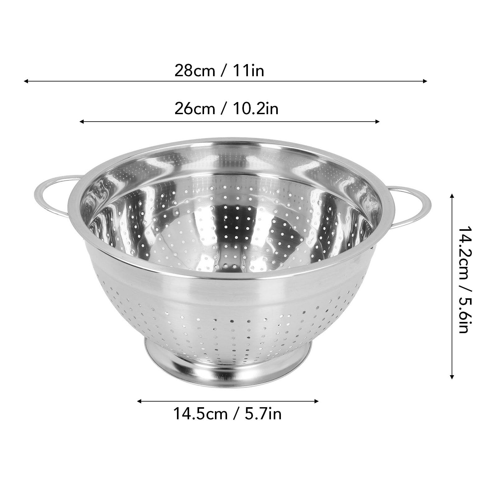 Miska Durszlakowa ze Stali Nierdzewnej, Kosz z Sitkiem na żywność do Kuchni Miska Durszlakowa ze Stali Nierdzewnej do Makaronu, Spaghetti, Jagód, Owoców, Warzyw, Makaronów i (28CM)