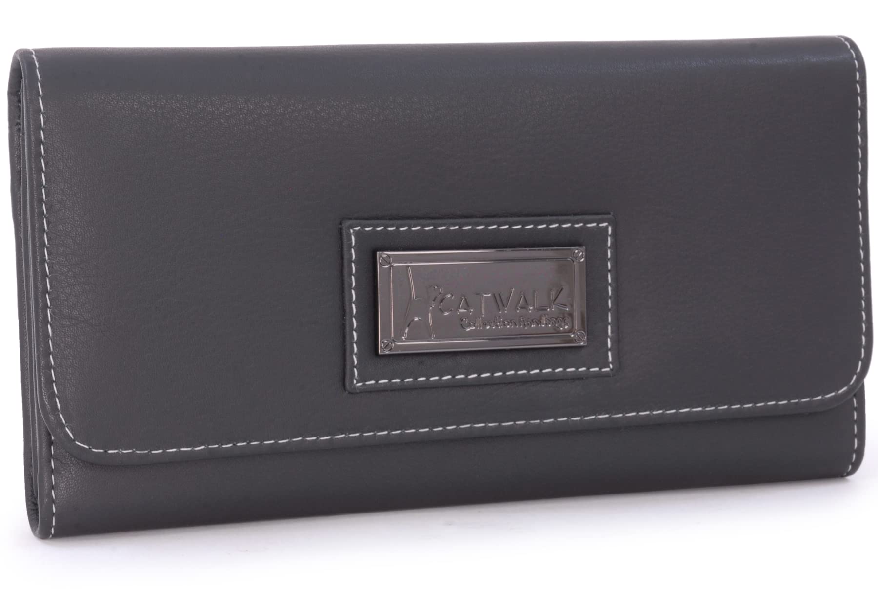 Catwalk Collection Handbags - Duża Skórzana Portmonetka Dla Kobiet - Kieszenie na 14 Kart Kredytowych i Monety - Ochrona RFID - Gemma - Czarny