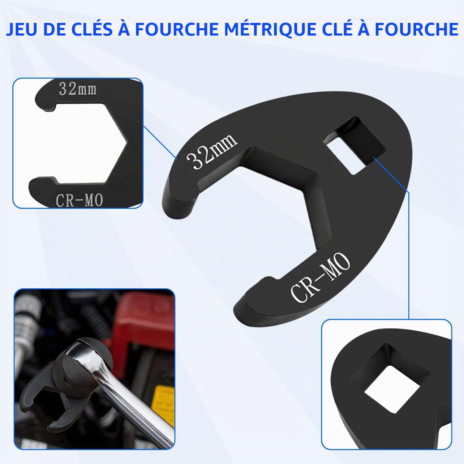 ZKTOOL 19 pièces Jeu de Clés à Écrous Évasés Jumbo à Entraînement 3/8" et 1/2", Outil Métrique Tailles 8 à 32 mm, Jeu de Clés à Écrous Évasés pour Cliquet à Entraînement 3/8" et 1/2"