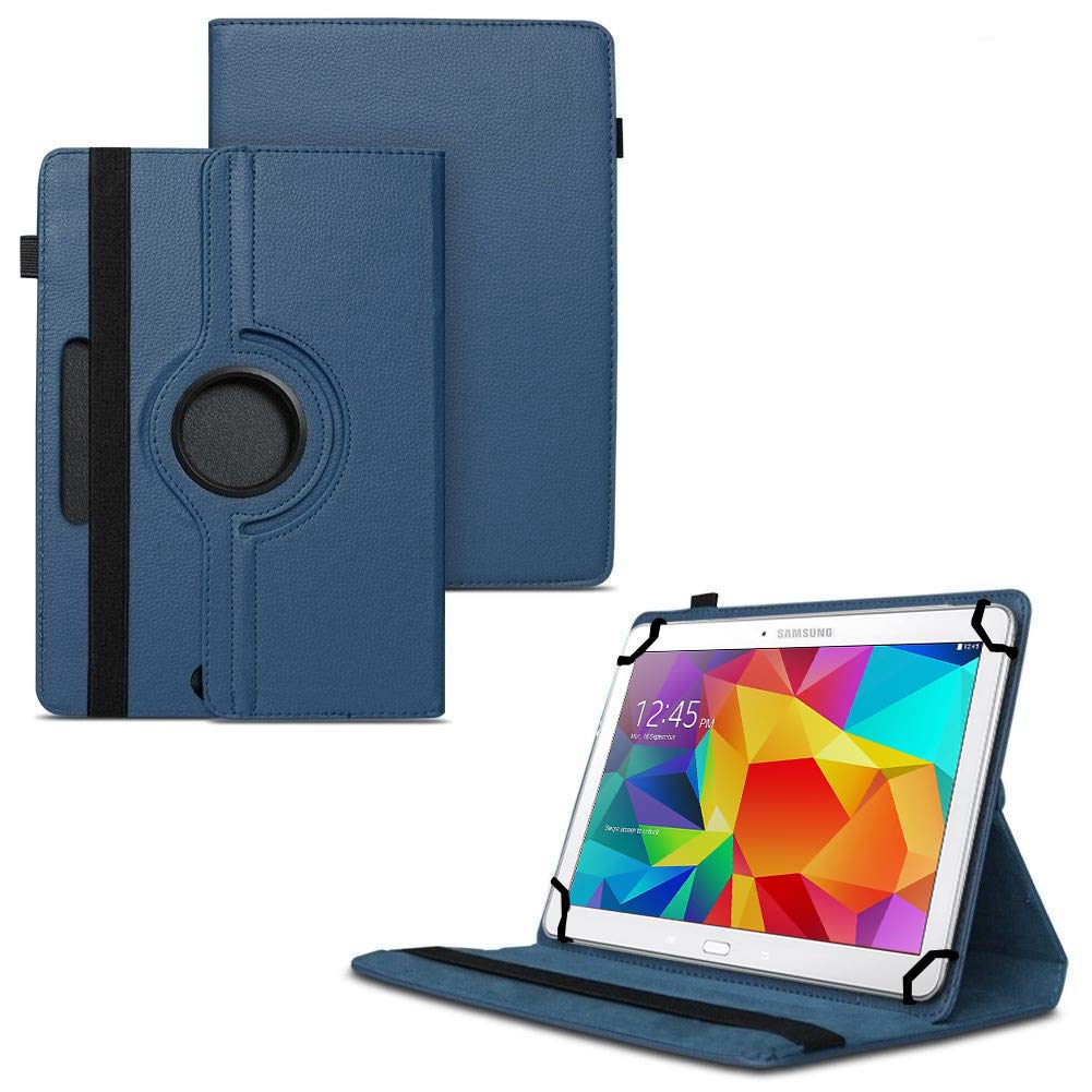 TGK 360 Degree Rotating Universal 3 Camera Hole Leather Stand Case Cover for Samsung Galaxy Tab 4 (10.1 Inch) Sm-T530, T531, T535 - Dark Blue