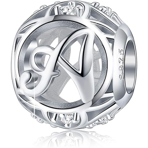 FOREVER QUEEN Letter Initial A-Z Alphabet Charm Dangle for Bracelet Necklace - 925 Sterling Silver CZ Beads Personalized Gift Jewelry