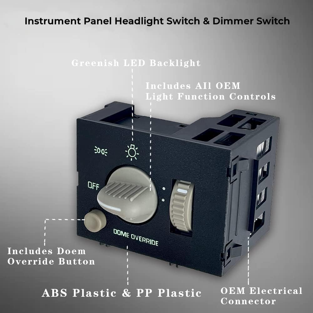 Headlight Switch Compatible with 95-98 Chevy GMC Vehicles C1500 C2500 C3500 K1500 K2500 K3500 Express1500 2500 3500 Headlamp Instrument Panel Dimmer and Dome Lamp Switch Replaces 93443101 D1523H