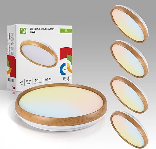 ASD Lámpara de techo LED de 20 pulgadas de montaje empotrado - Modernas lámparas de techo de 42 W 2098 LM, 2700-5000 K regulables de madera