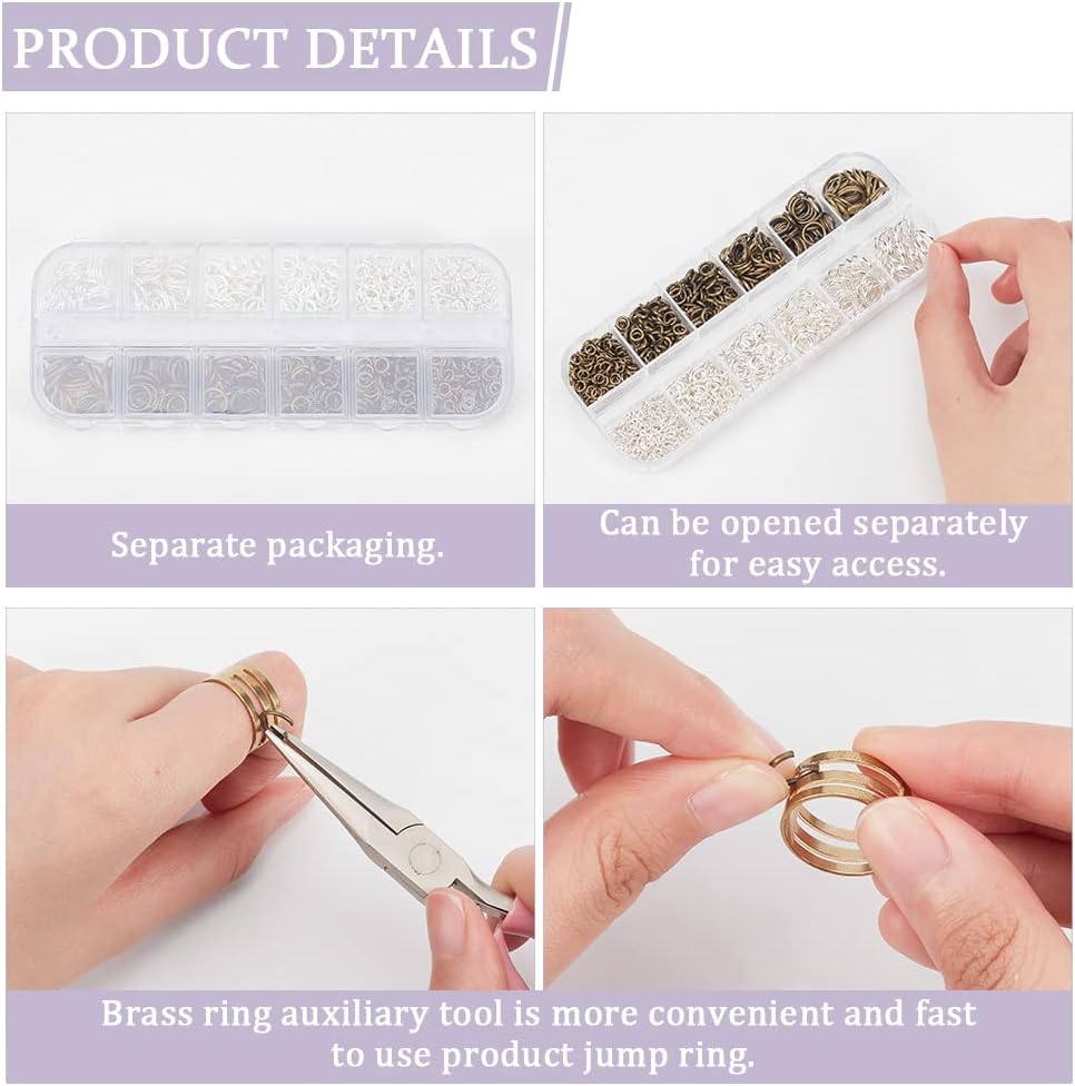 PH PandaHall 1660 pcs 2 Colors 4/5/6/7/8/10mm Brass Open Jump Rings 18 Gauge Jewelry Connectors O Ring for Earring Bracelet Jewelry Making, Antique Bronze/Silver