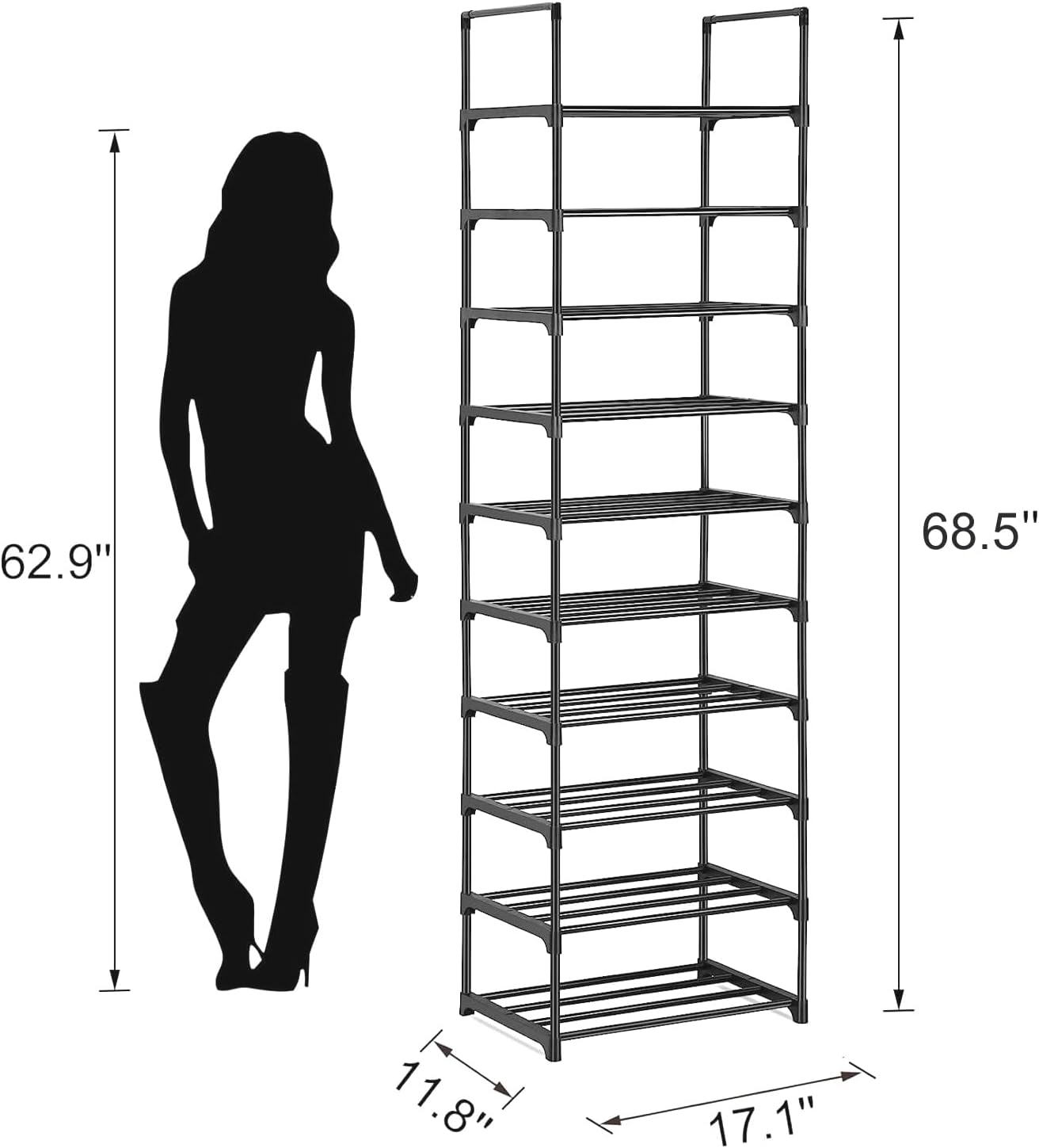 Stanz (TM) 10 Tier Shoe Rack, Shoe Tower Shelf Entryway Cabinet Storage Organizer, Black