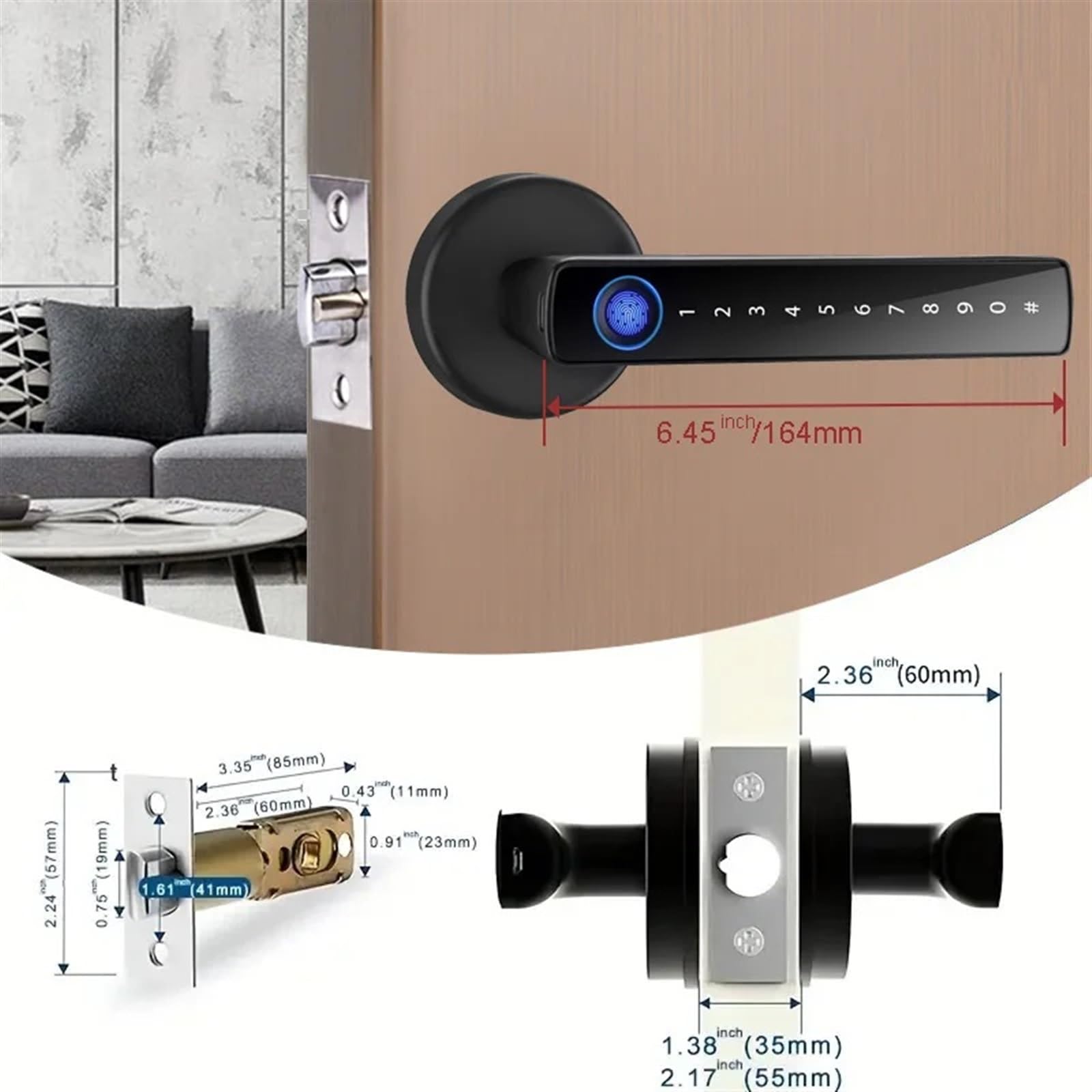 Con impronta digitale biometrica Serratura intelligente for porta elettronica Password Impronta Maniglia for di sicurezza senza chiave Casa,Sicurezza degli accessi