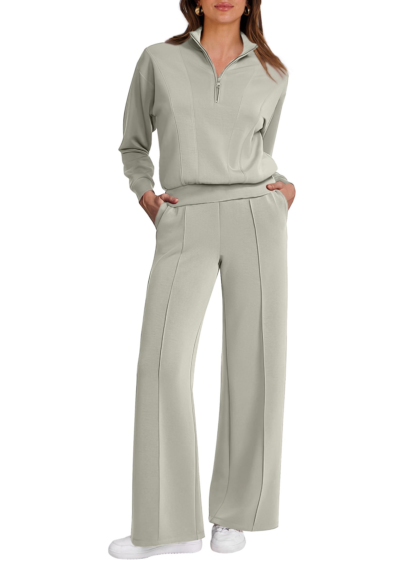 Caracilia 2 Piece Outfits for Women Fall Sweatsuits Oversized Half Zip Sweatshirt Sweatpant Matching Lounge Sets Tracksuit