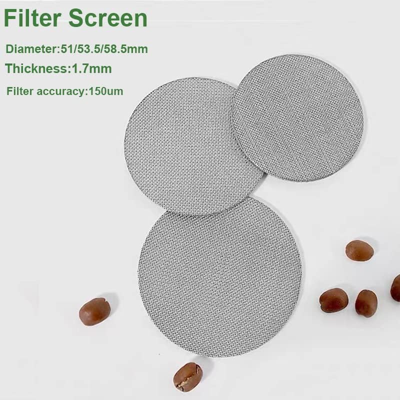 Miniatura 3 de 2 pantallas de disco de café expreso de 2.008 in, 0.067 in de grosor, 150 m, filtro reutilizable de malla para café expreso, cesta de filtro de