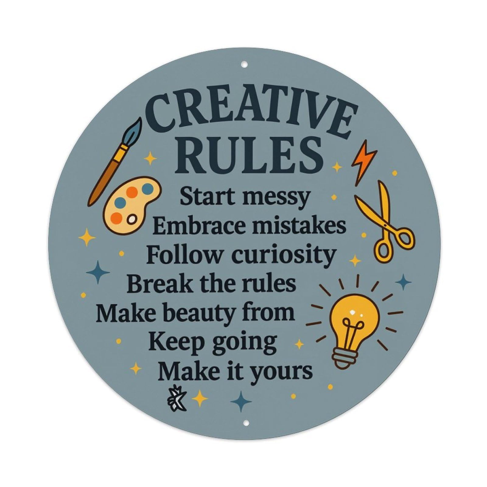 Creative Rules Pattern Print Design Round Tin Sign Vintage Metal Poster Retro Bar, Home, Man Cave, Kitchen, Laundry Room Wall Art Decor Gift 8x8Inch