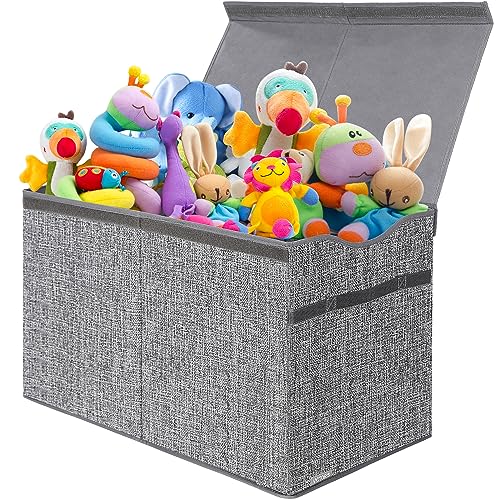 Image of VICTOR'S Kids Toy Box Chest - Extra Large Lightweight Collapsible Toy Storage Organizer Boxes Bins Baskets for Kids, Boys, Girls, Nursery Room, Playroom, Closet (Linen Gray)