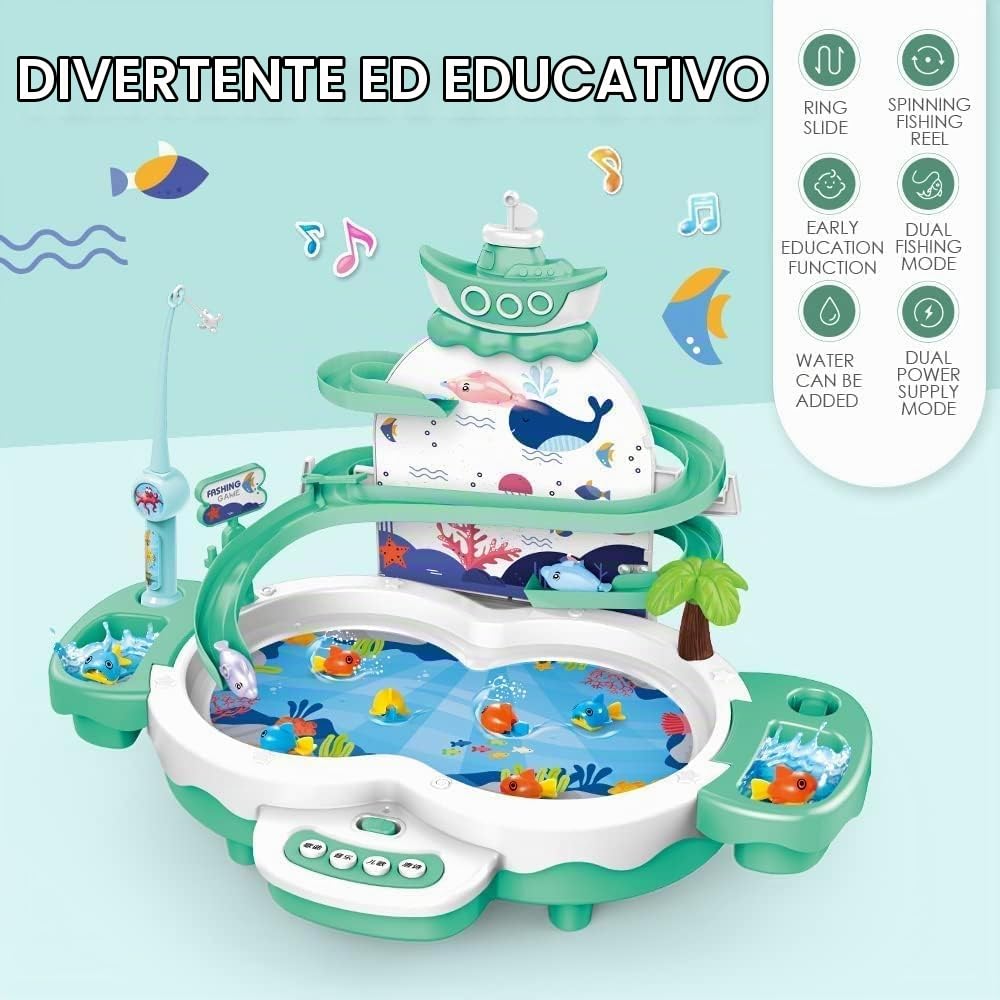 Gioco Musicale di Pesca con 2 Canne da Pesca e 10 Pesci e 3 Delfini, Musica Educativi Gioco Pesca Pesci con Pista, Gioco Interattivo per Bambini 2 3 4 Anni Regalo Bambina Bambino