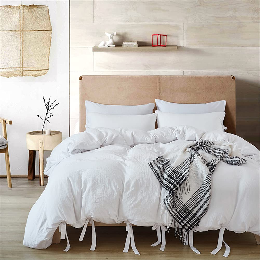Bravetolive King Duvet Cover White Aesthetic Bedding Bed Sets Bow Tie Knot Duvet Cover for Men Women Bedroom Room Decor,3 Pieces Washed Microfiber Farmhouse