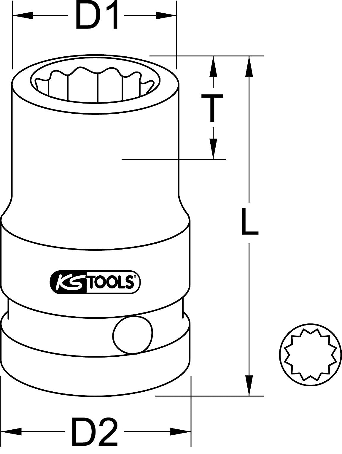 KS Tools 515.0930 Bussola poligonale 1/2" per avvitatori ad impulsi, corta, 30 mm