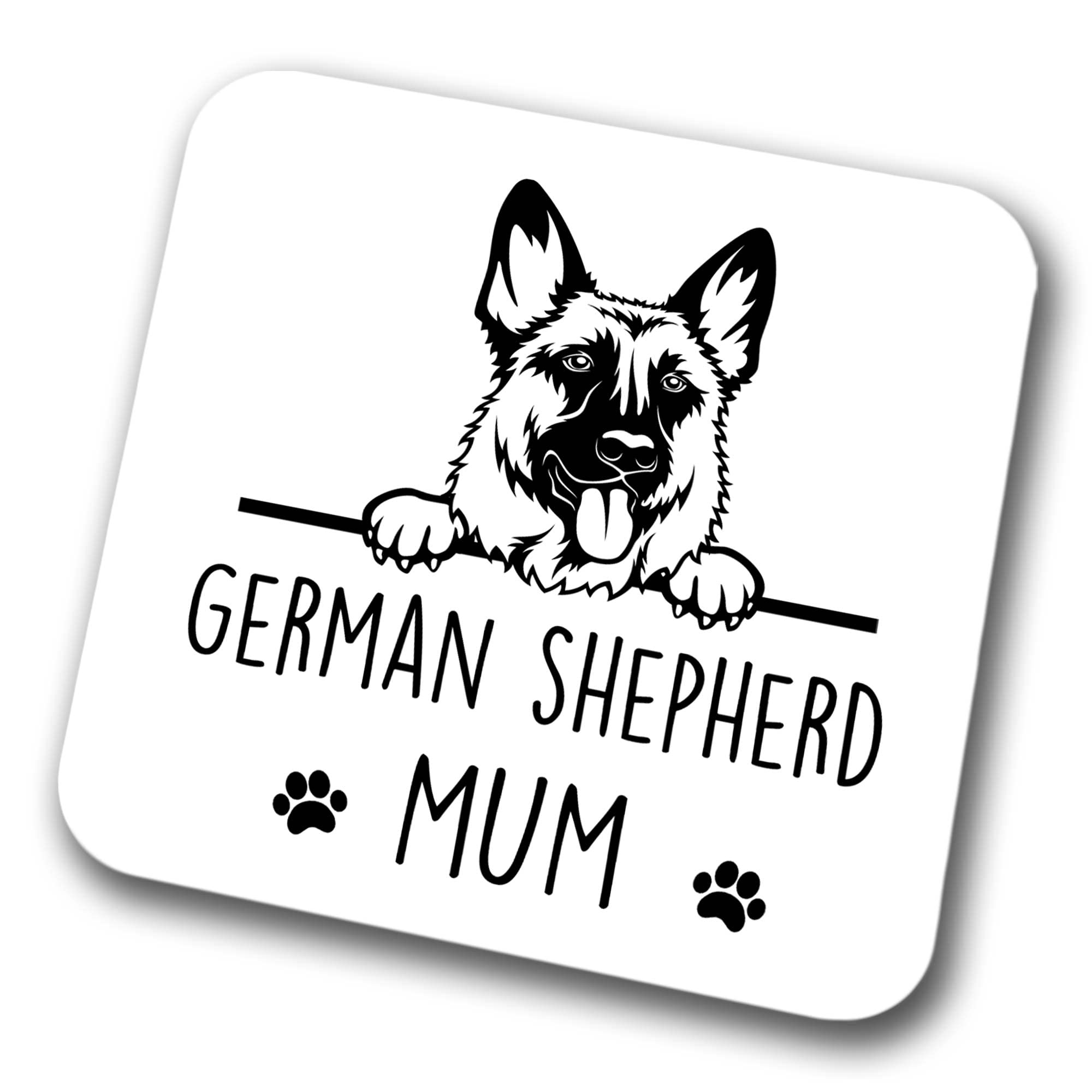 Faithful Prints Boys German Shepherd Mum Coaster Pet Present Alsatian Dog Mum Dad Friend Joke Funny Gift Birthday Christmas, Hardboard Coaster
