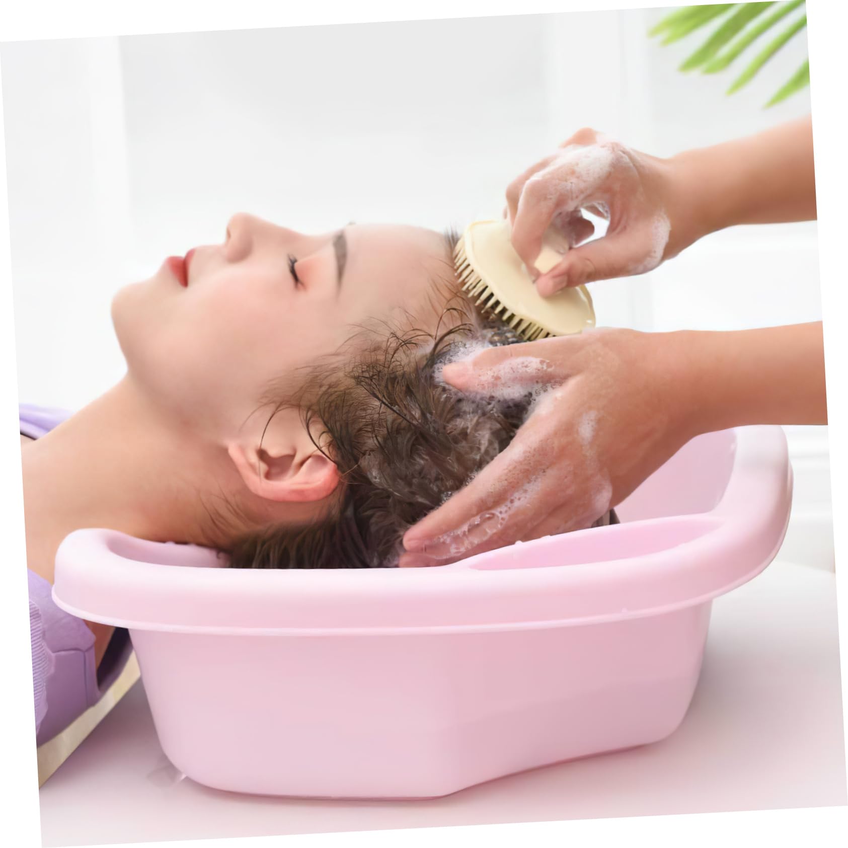BESTYASH Bacinella Lavatesta Portatile in Pp per Pazienti Allettati e Donne Incinte, Comoda da Usare, Colore Rosa, per Casa e Assistenza a Letto