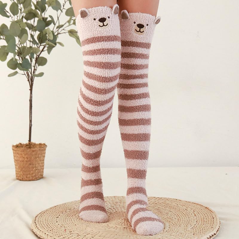 haozaikeji Girl Stripes Thigh High Socks Cat Warm Stocking Women Over Knee Floor Sock Cartoon Home Slipper Thighs Sleep Boot3