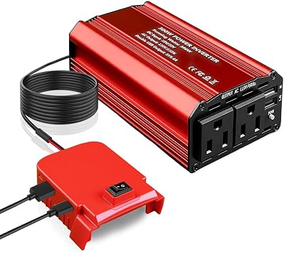 300W Portable Power Inverter Compatible with Milwaukee Battery | DC 18V/20V to AC 110V-120V, Power Converters with 3 USB 1 Type C 2 AC Outlets, Power Station for Vehicles Camping Road Trip
