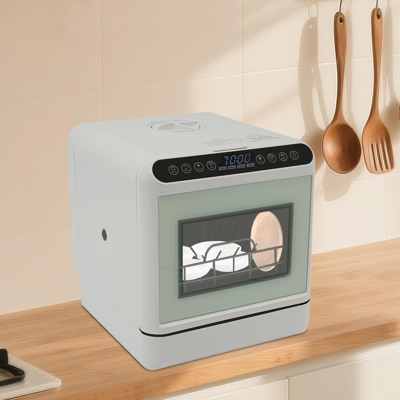 Lavastoviglie da tavolo con serbatoio dell'acqua da 6 l, lavastoviglie per 4 a 6 persone, lavastoviglie con 4 modalità di lavaggio, finestra in vetro trasparente e luce LED, per case, appartamenti e
