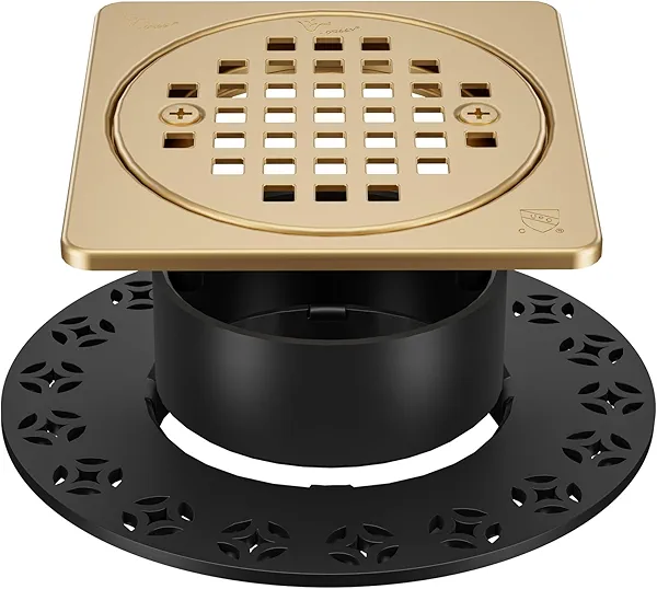 4 Inch Grate Kit Champagne Bronze Shower Drain with ABS Flange-Compatible with Schluter Kerdi Drain Flange- with Height Adjustment Collar-SUS304 Stainless Steel Grate