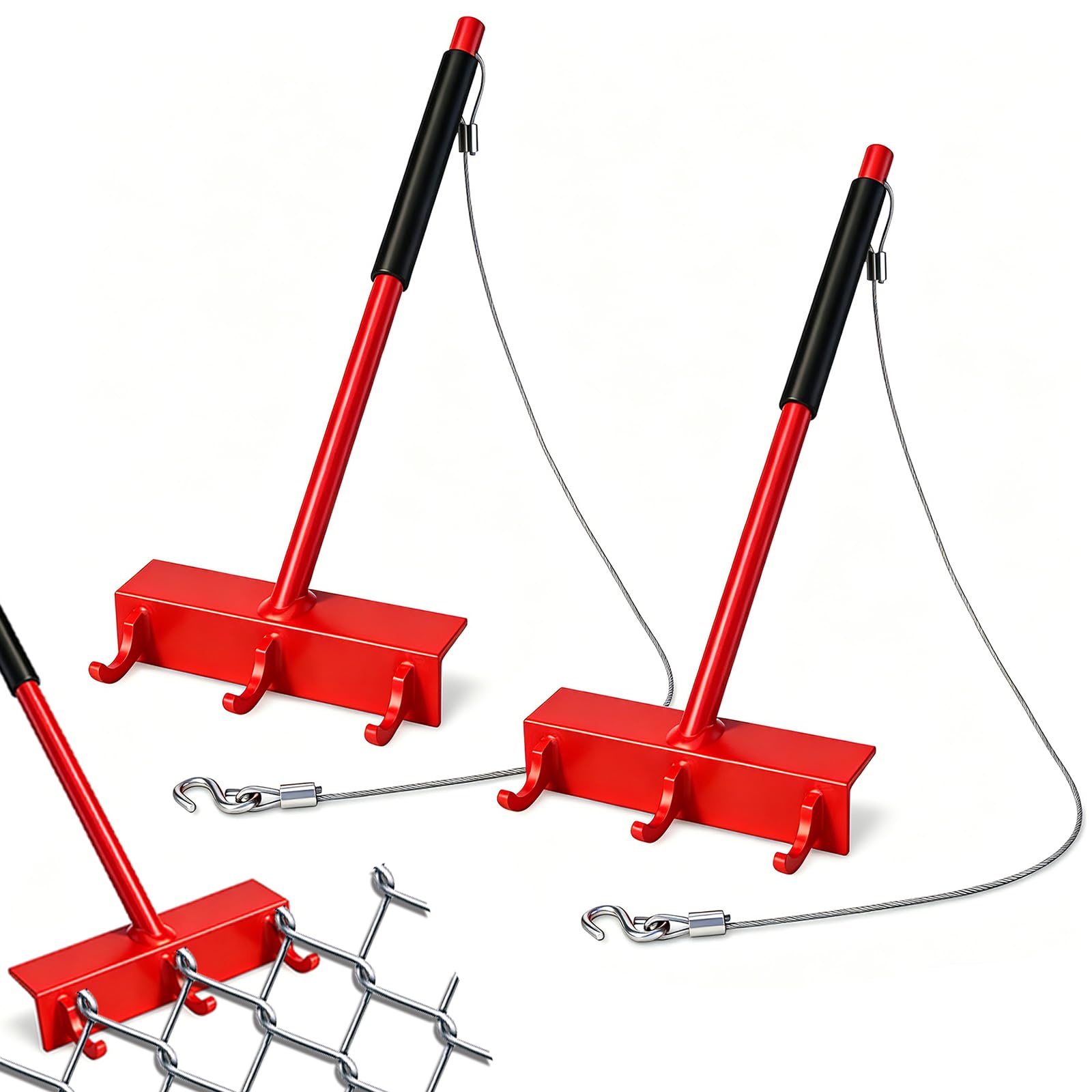 Set di 2 tenditori per recinzioni a catena, robusti tubi superiori, con corda in acciaio da 70 cm e 3 ganci, acciaio al carbonio, alta forza di trazione, utilizzabile da una persona (set da 2)