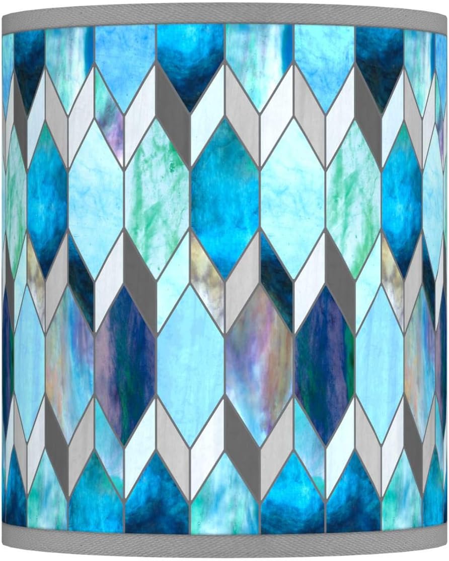 Hardback Giclee Drum Print Lamp Shade (Pre-Assembled) Blue Tiffany-Style Medium 10" Top x 10" Bottom x 12" High Spider with Replacement Harp and Finial Fitting - Giclee Glow