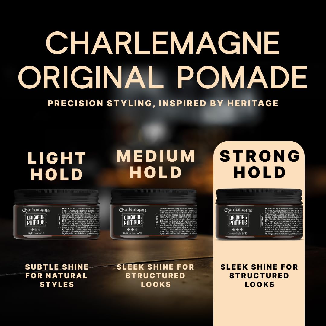 Charlemagne Original Hair Pomada para hombres, 100 ml – Crema para el cabello a base de agua para hombres – Desarrollada por Barberos, fabricada en Alemania (60 g (paquete de 1), Fuerte fortaleza)