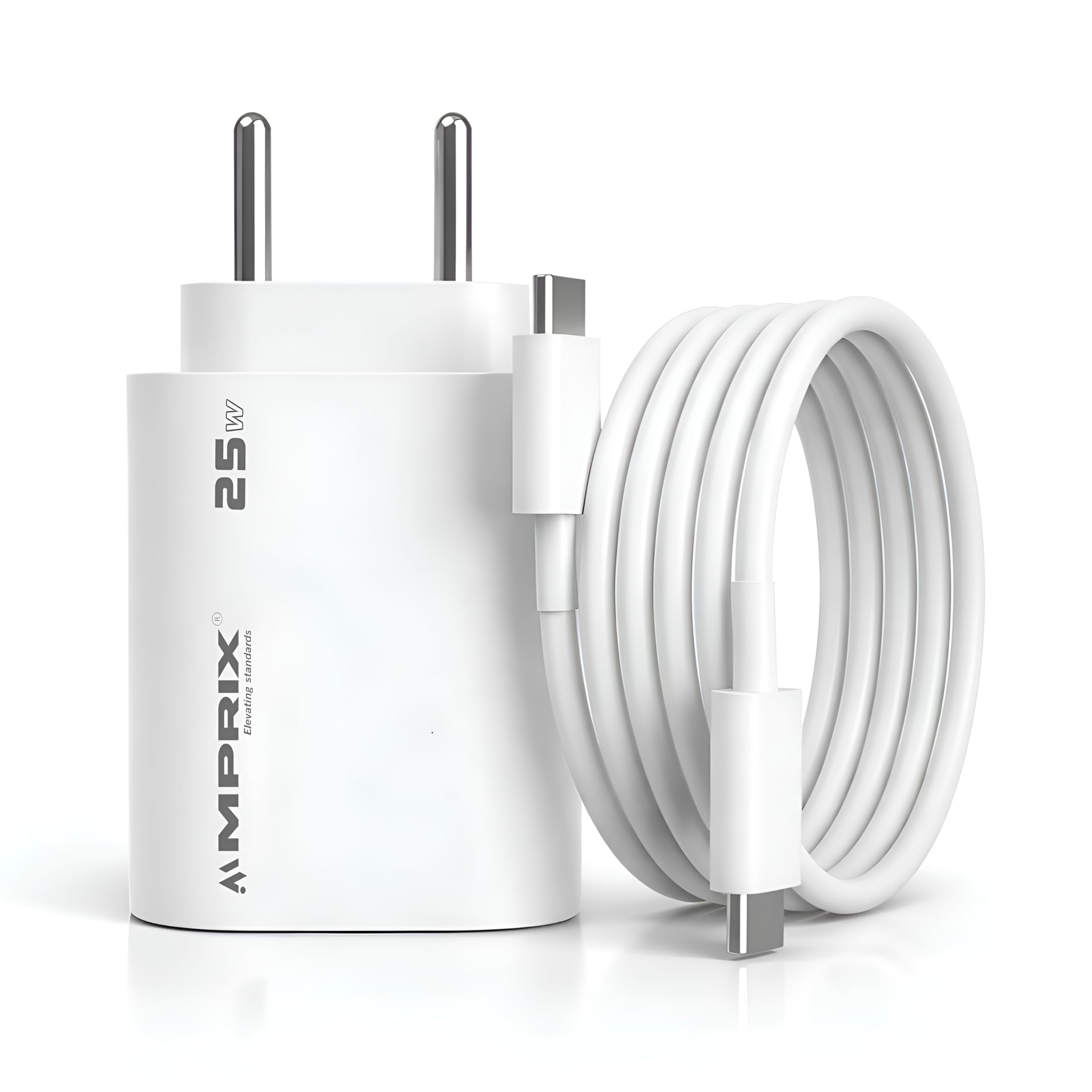 Mprix Original 25W USB-C Super Fast Charging Wall Charger with Type-C to C Cable [2-Year Warranty] Compatible with Samsung Galaxy S23/S24 Ultra, iPhones, Android and Other Type-C Devices, White