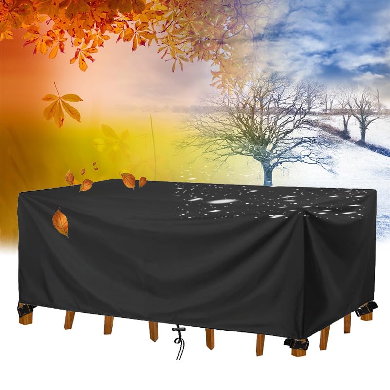AEXOIO 180x60x100cm/L x W x H Garden Furniture Table Cover,Garden furniture Protector Double Stitching,Rectangular Anti-UV Windproof Waterproof 420D Heavy Duty Fabric Outdoor Patio Table Cover Black