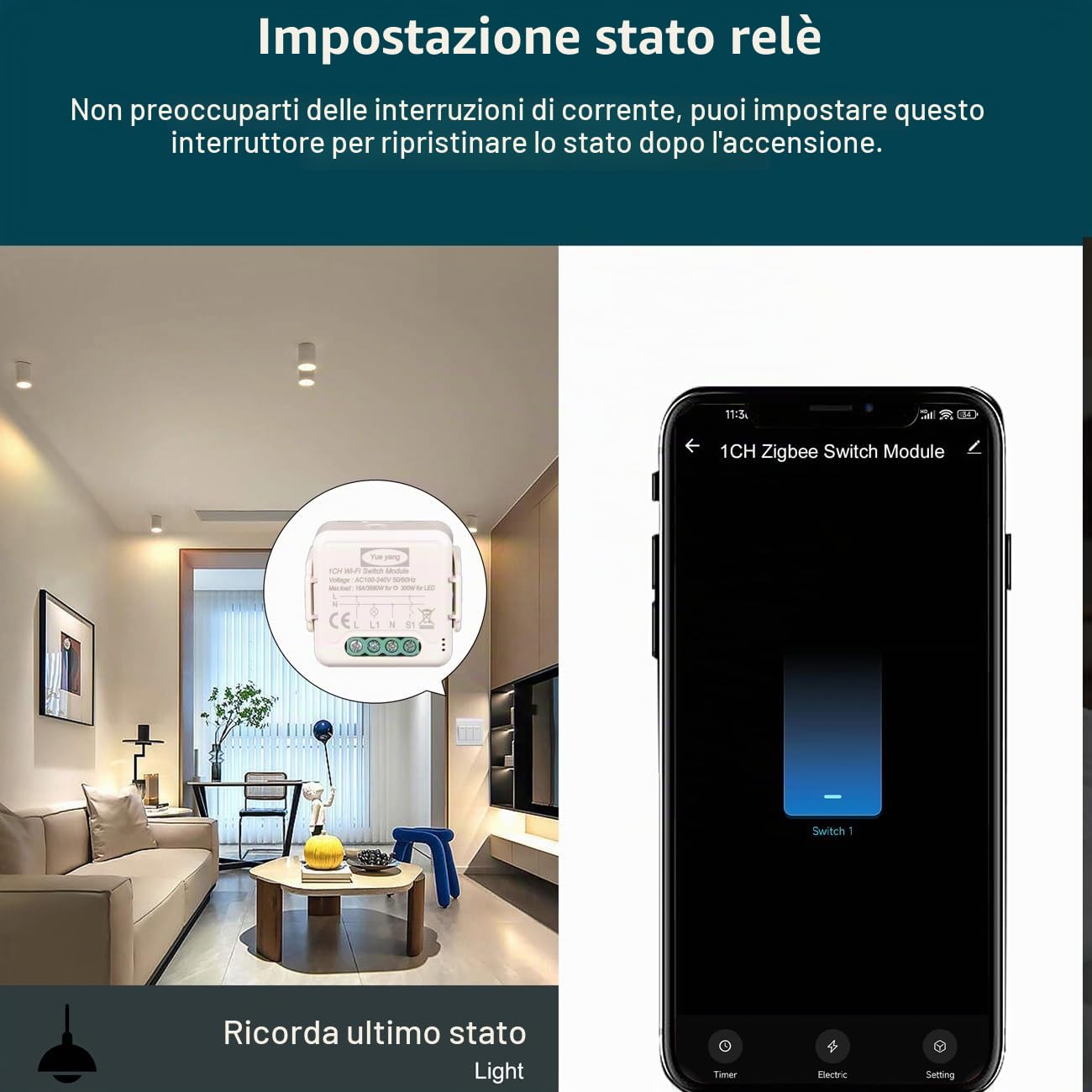 Tuya wifi interruttore della luce intelligente 1 Gang, Mini DIY switch Modulo relè 16A,Compatibile con l'app Smart Life/Tuya, (4)
