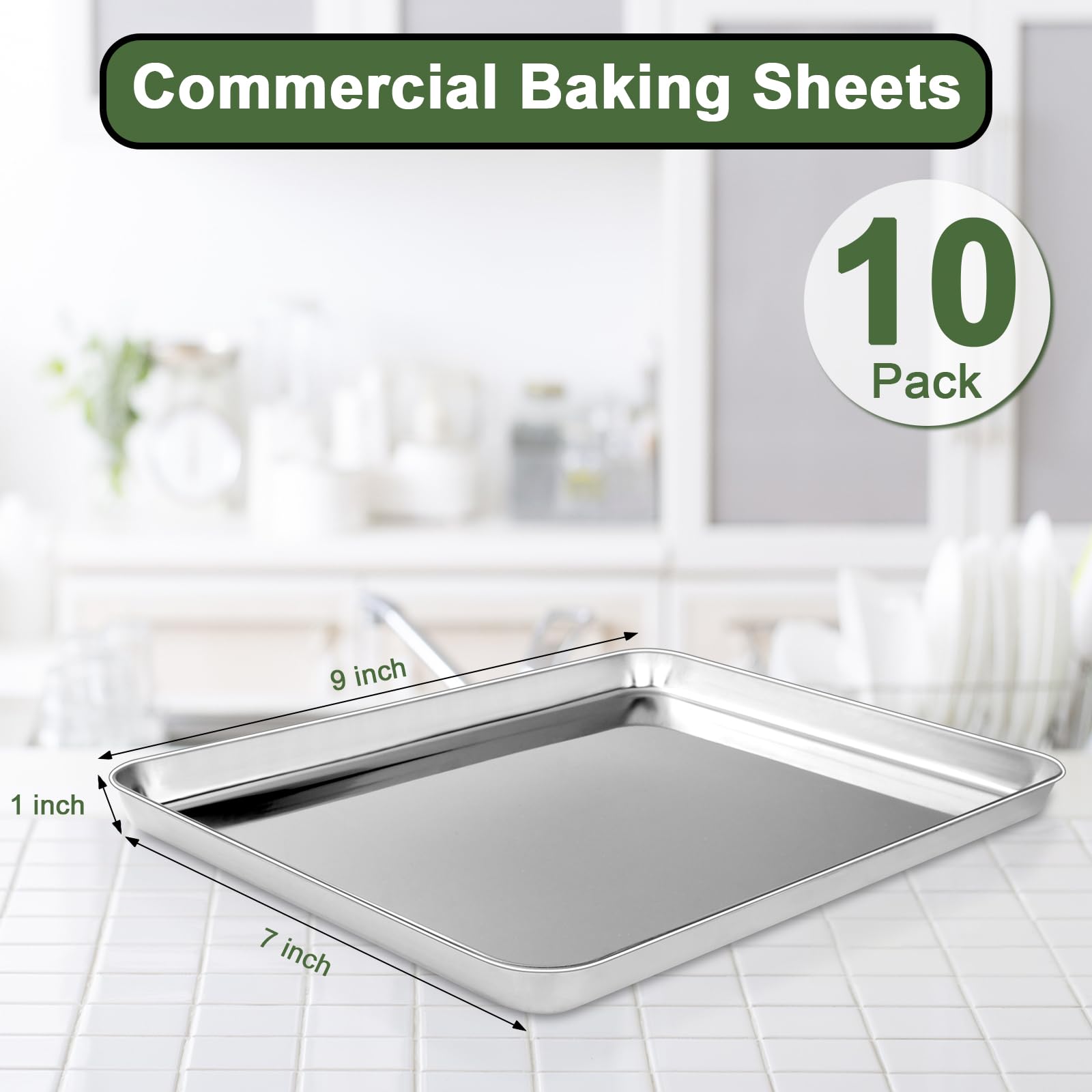 Set di 10 teglie da forno in acciaio inox, dimensioni 22,9 x 17,8 x 2,5 cm, resistenti alle deformazioni, resistenti e antiruggine