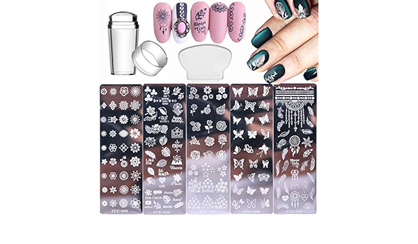 Nail Stamp Plates Set 5 Pcs Nail Stamping Plates + 1 Stamper ...