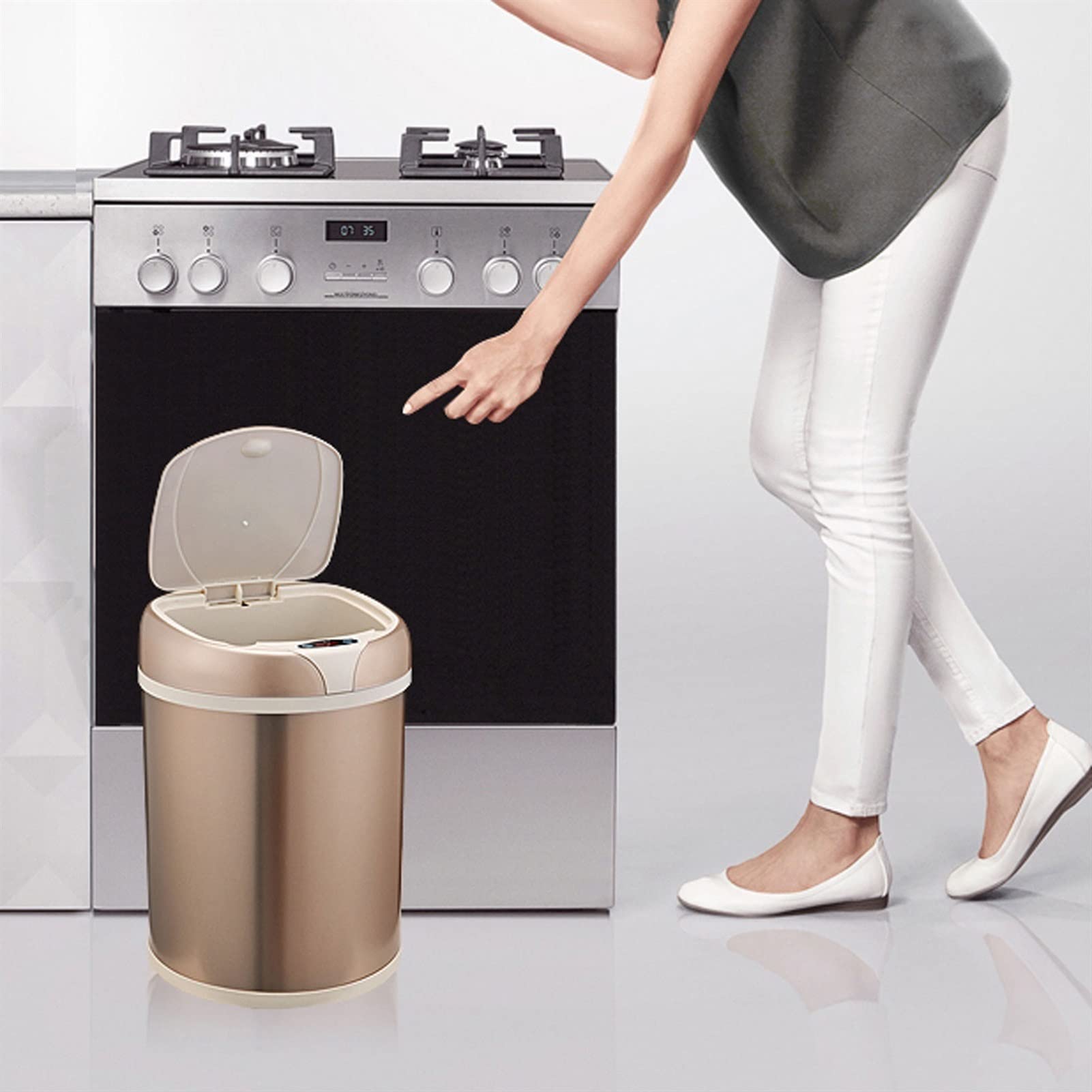 Papelera de Reciclaje de Basura de 12 l, automática, de Acero Inoxidable, Inteligente, con Sensor de Movimiento, Ideal para el hogar, la Cocina, la Oficina, Color Oro Rosa,Rose gold-8L