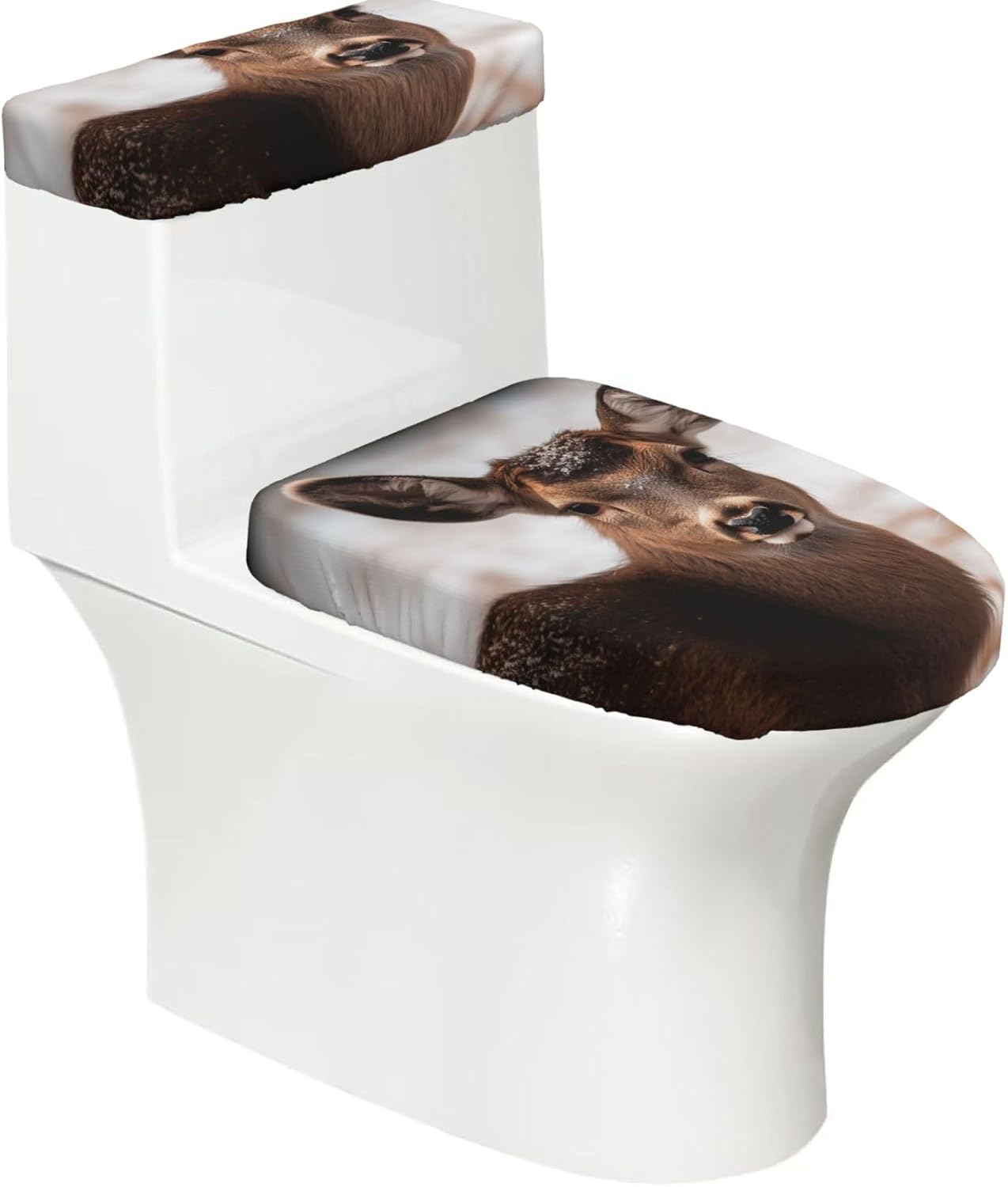 Wild Animals Deer Toilet Tank Cover And Toilet Lid Cover Set Stretch Bathroom Toilet Lid Seat Cover