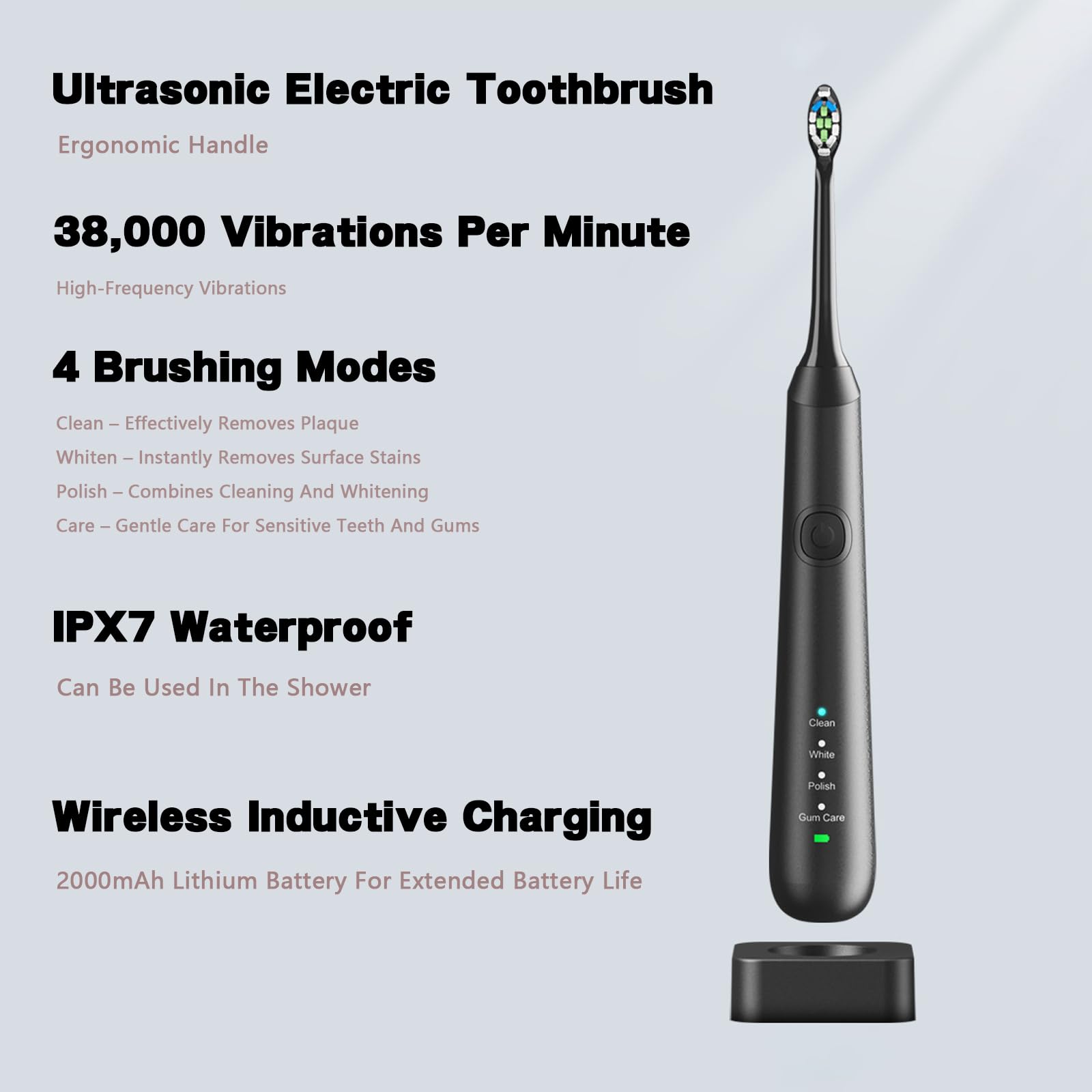 Cepillo de Dientes Eléctrico Sónico y Irrigador Bucal Inalámbrico,Juego Con 4 Boquillas,6 Cabezales de Cepillo,Hasta 90 Días de Duración de la Batería, Ipx7,Tanque de Agua de 200ml (White)