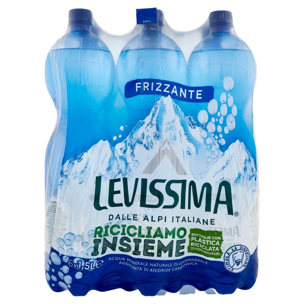 Acqua Levissima Frizzante, Acqua Minerale Gassata, 12 Bottiglie PET da 1.5L