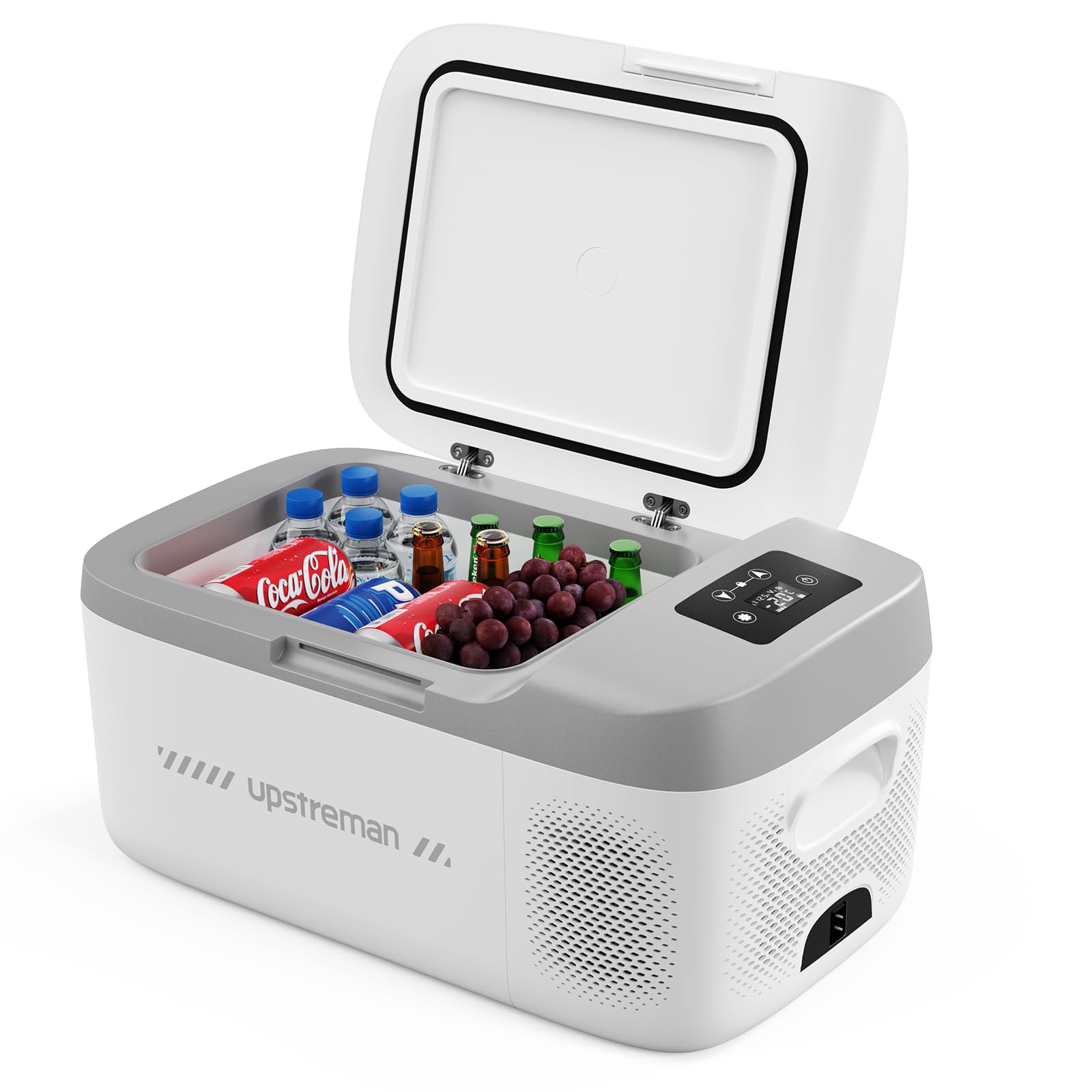 Upstreman Kompakte 15L Elektrische Kühlbox mit Kühl- & Gefrierfunktion - Leistungsstarker Kompressor, inkl. 12V/230V Adaptern für Auto & Zuhause，Weiß-AR18