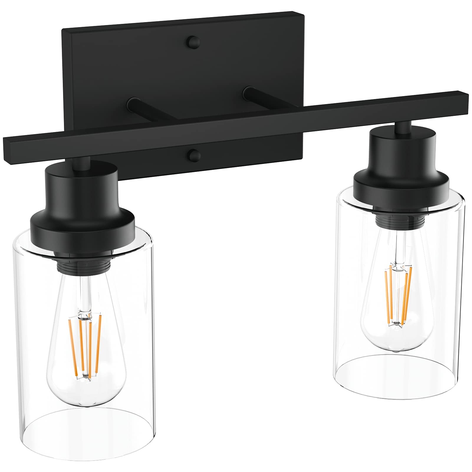 Tipace Industrial Vanity Light Fixture,2-Light Matte Black Bathroom Lighting with Clear Glass Shades Wall Sconces Fixture (Bulb not Include)