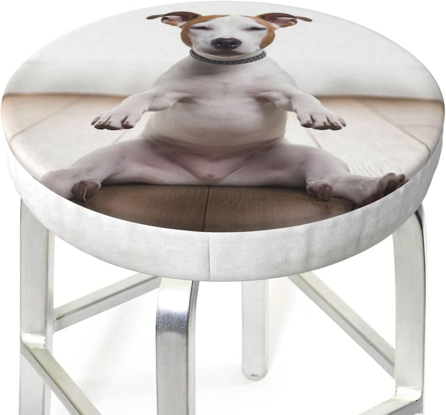 Bar Stool Cover Round Elastic Stool Cushion Covers Funny Yoga Puppy Dog Bar Chair Cover Washable Stool Cushion Slipcover Stretch Stool Seat Covers for 12-14 Inch Chair
