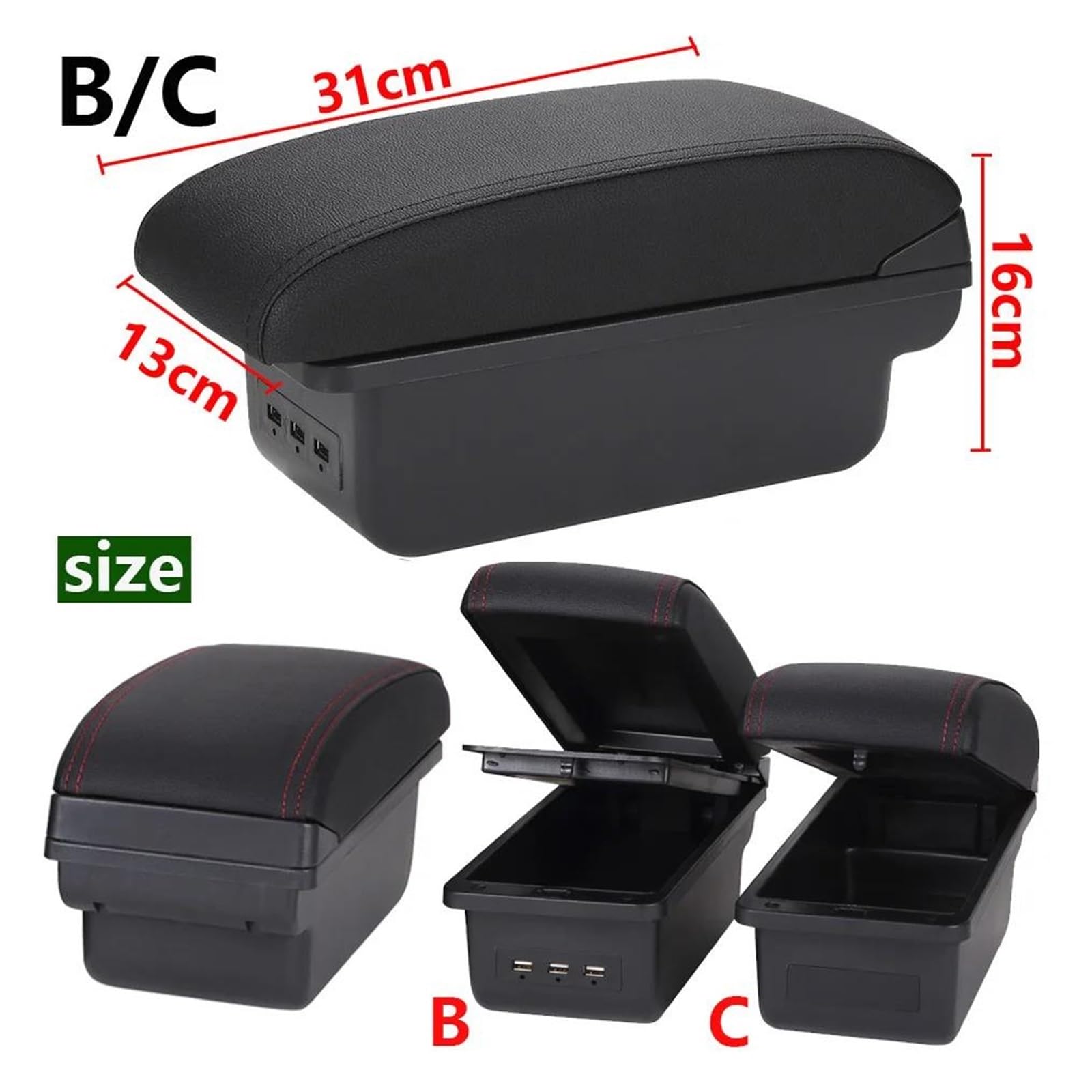 accoudoirs boîte de rangement Pour Ford Pour Fiesta MK7 2009-2017 Coffre Rangement Accoudoir Central Accessoires Détails(C2 Black line NO USB)