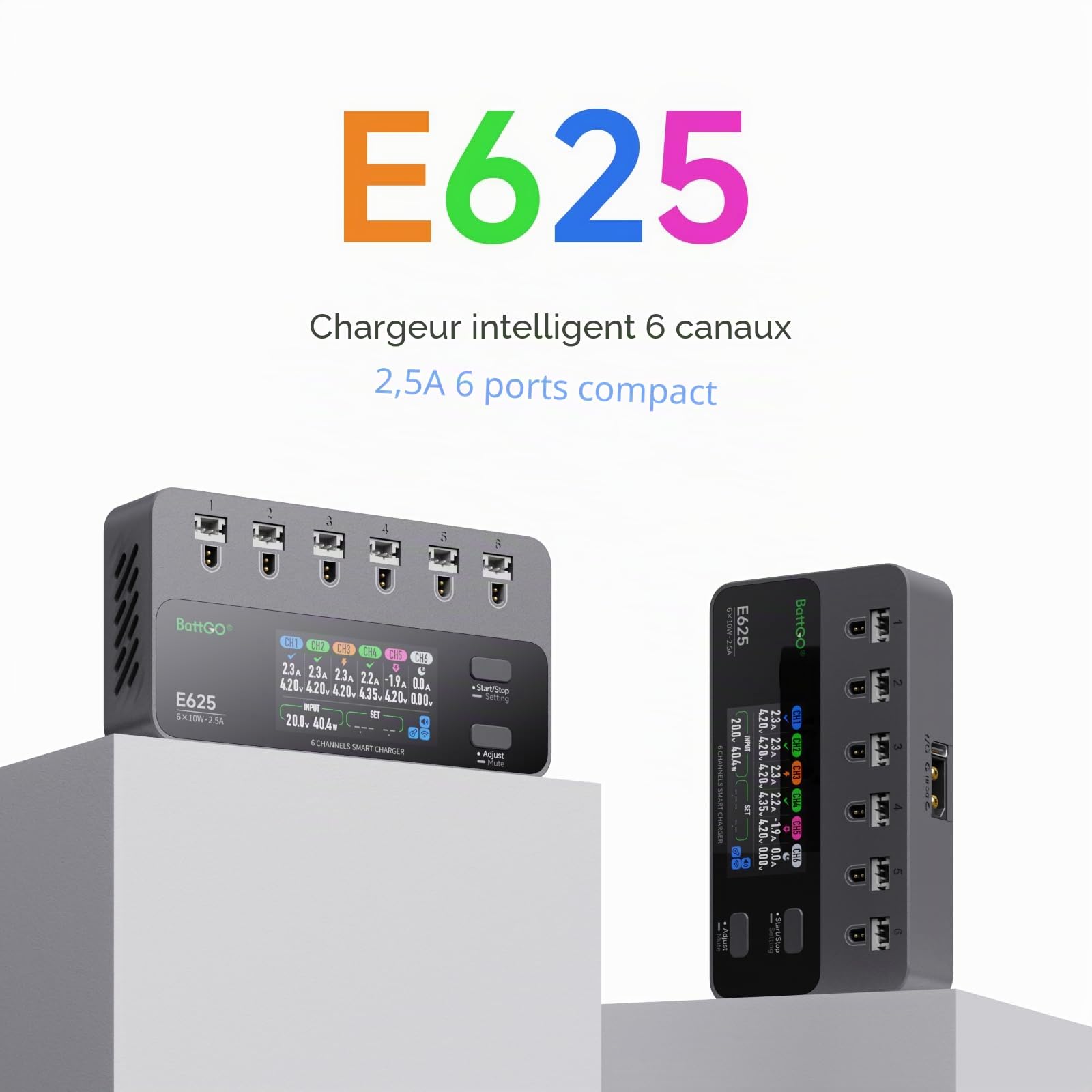 ISDT E625 Chargeur de batterie Lipo 6 canaux DC USB C Smart Chargeur pour batteries RC, chargeur d'équilibre pour batteries LiPo/LiHV