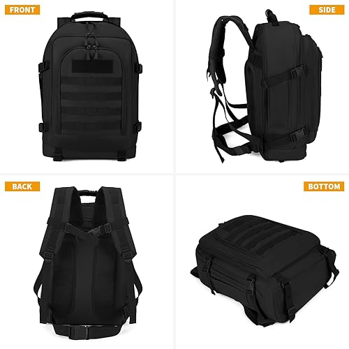 Miniatura 2 de HUNTVP Mochila táctica militar MOLLE Caza mochila equipo asalto paquete 45L expandible ejército mochila, Negro -, Mochila