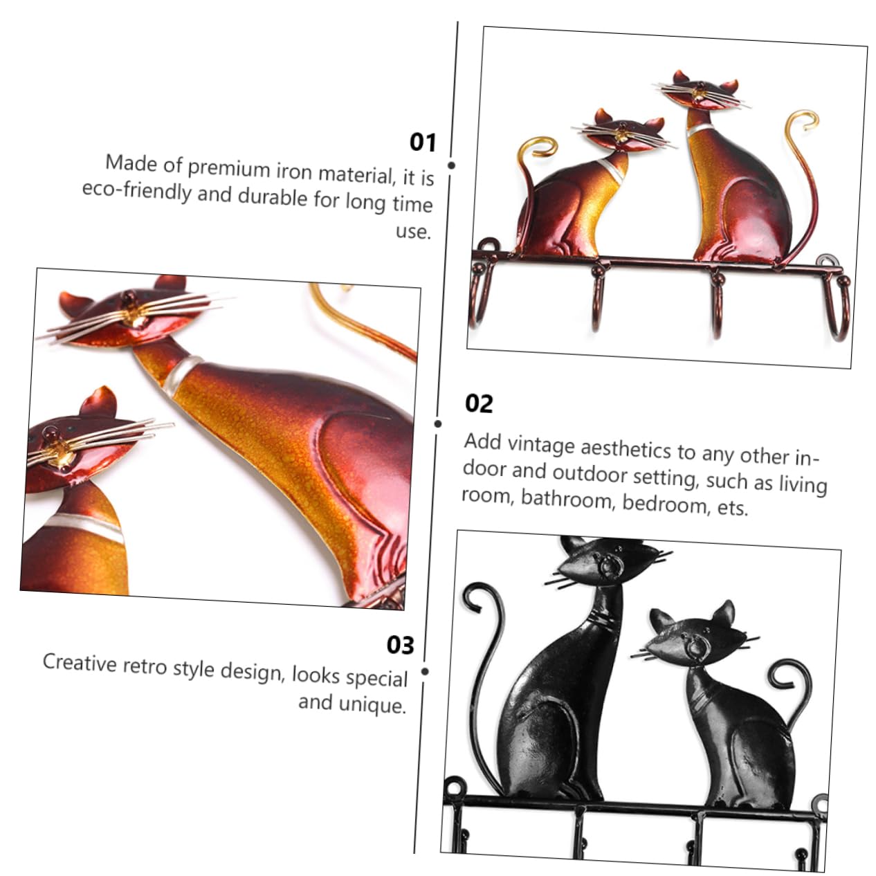 Gancio Decorativo a Forma di Gatto in Ferro Rosso per Parete