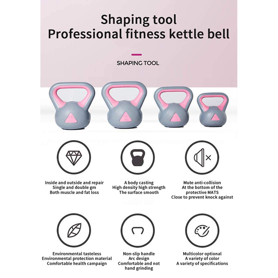 AKT Kesselglocke Männer und Frauen Sportgeräte Haushaltshanteln Wettkampf Krafttraining Hochleistungs Gewichtheben Workout,Pink,8kg