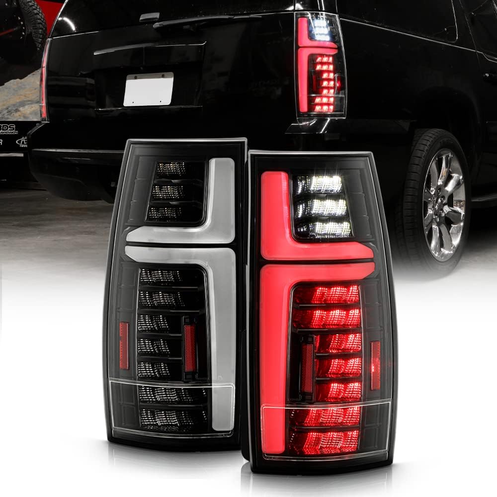 KEEKPO - For 2007-2013 Chevy Suburban 1500 2500 Tahoe GMC Yukon Black Full LED TaiL Lights Brake Lamps Pair Left+Right