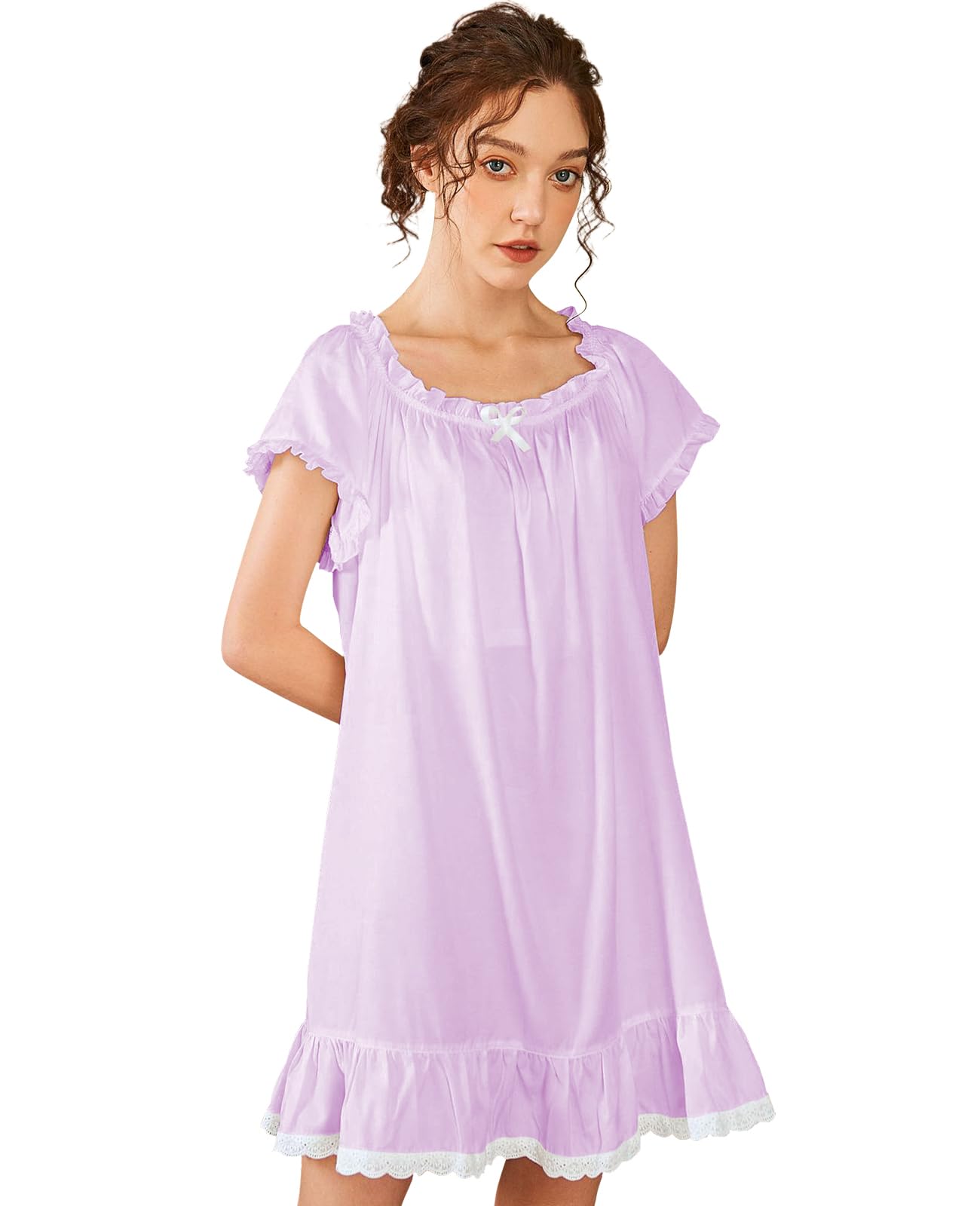 Nanxson Womens' Cotton Nightgown Short Sleeve Sleepwear Vintage Victorian Nightshirt Lounge Dress