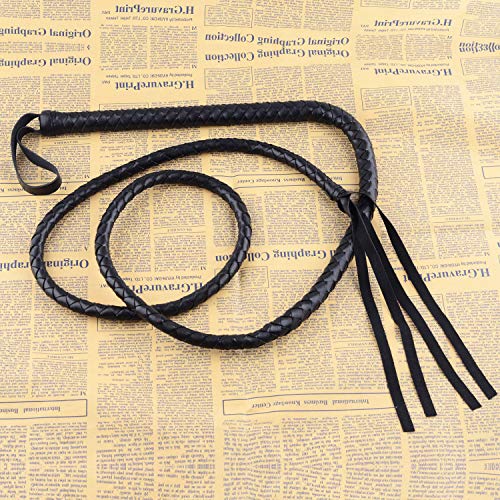 Sunshane 1 Piece 6.8 Feet Costume Whip Handmade Leather Bullwhip Cosplay Supplies for Halloween Costume Accessories (Black)
