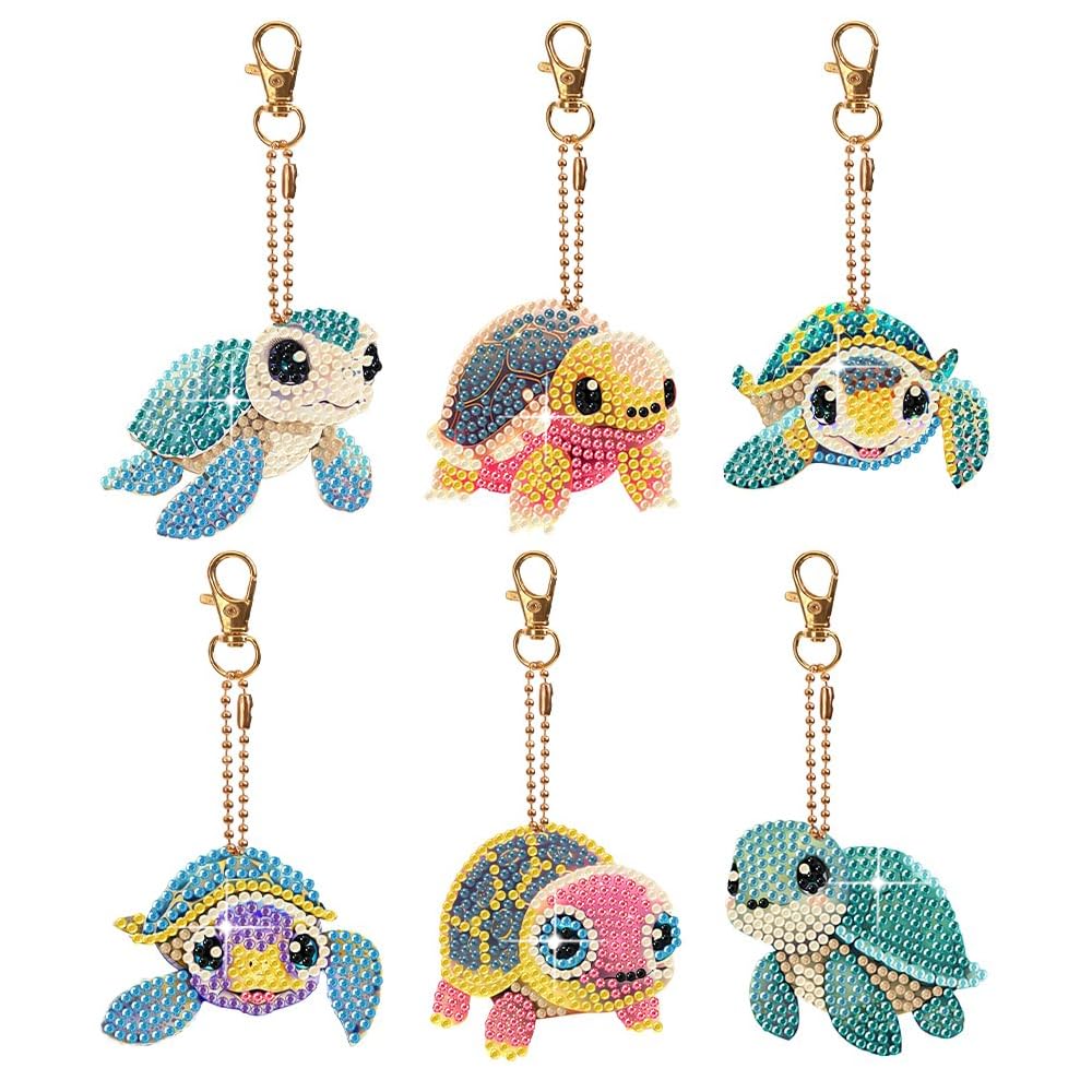 LFSX0828 6 Pcs DIY Diamond Art Keyrings, Double Sided Diamond Painting Keychains Kits for Adults, 5D Full Drill Gem Art Keyrings, Backpack Handbag Ornaments Decoration
