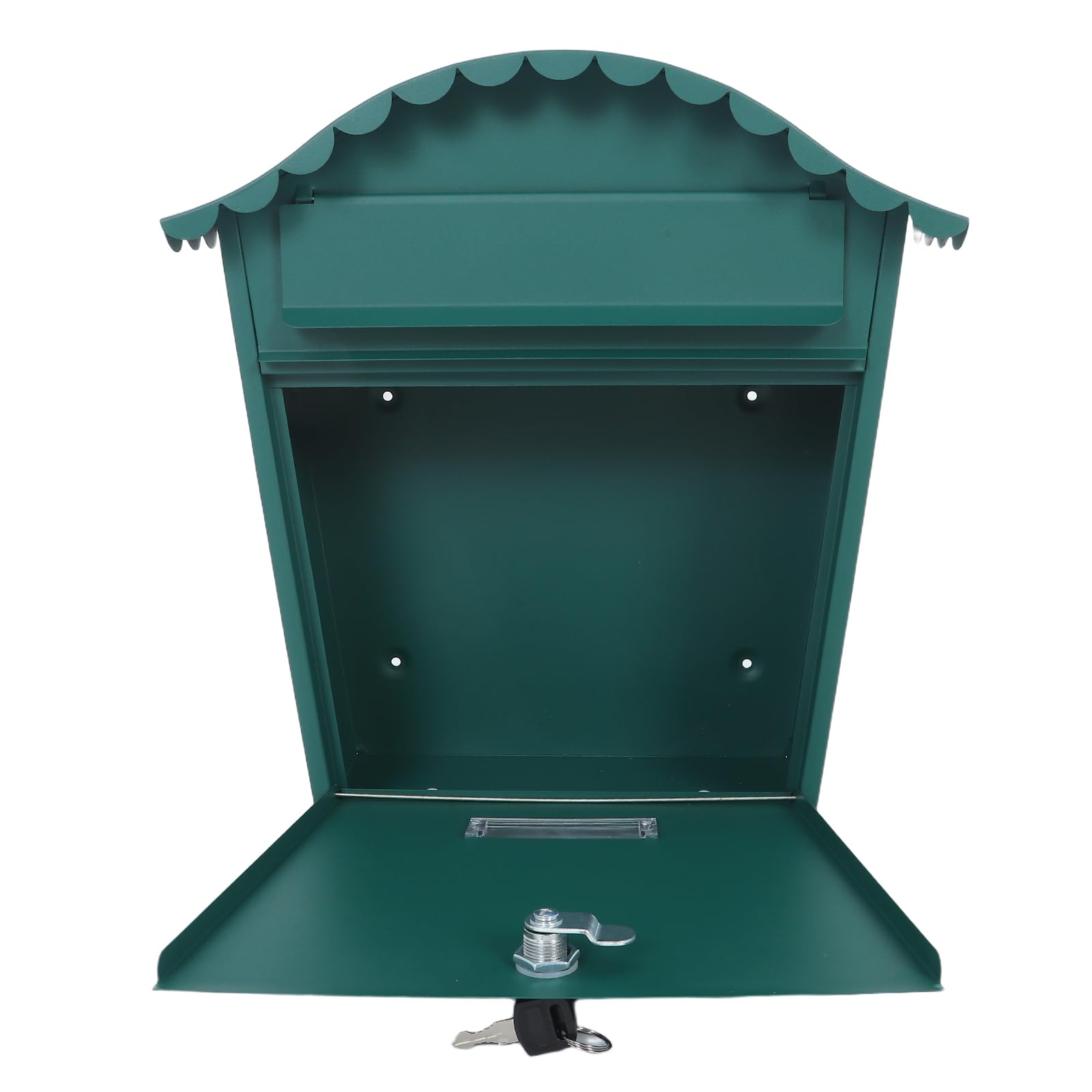 Boîte aux lettres murale extérieure en fer vert avec serrure à clé, 36.8 cm